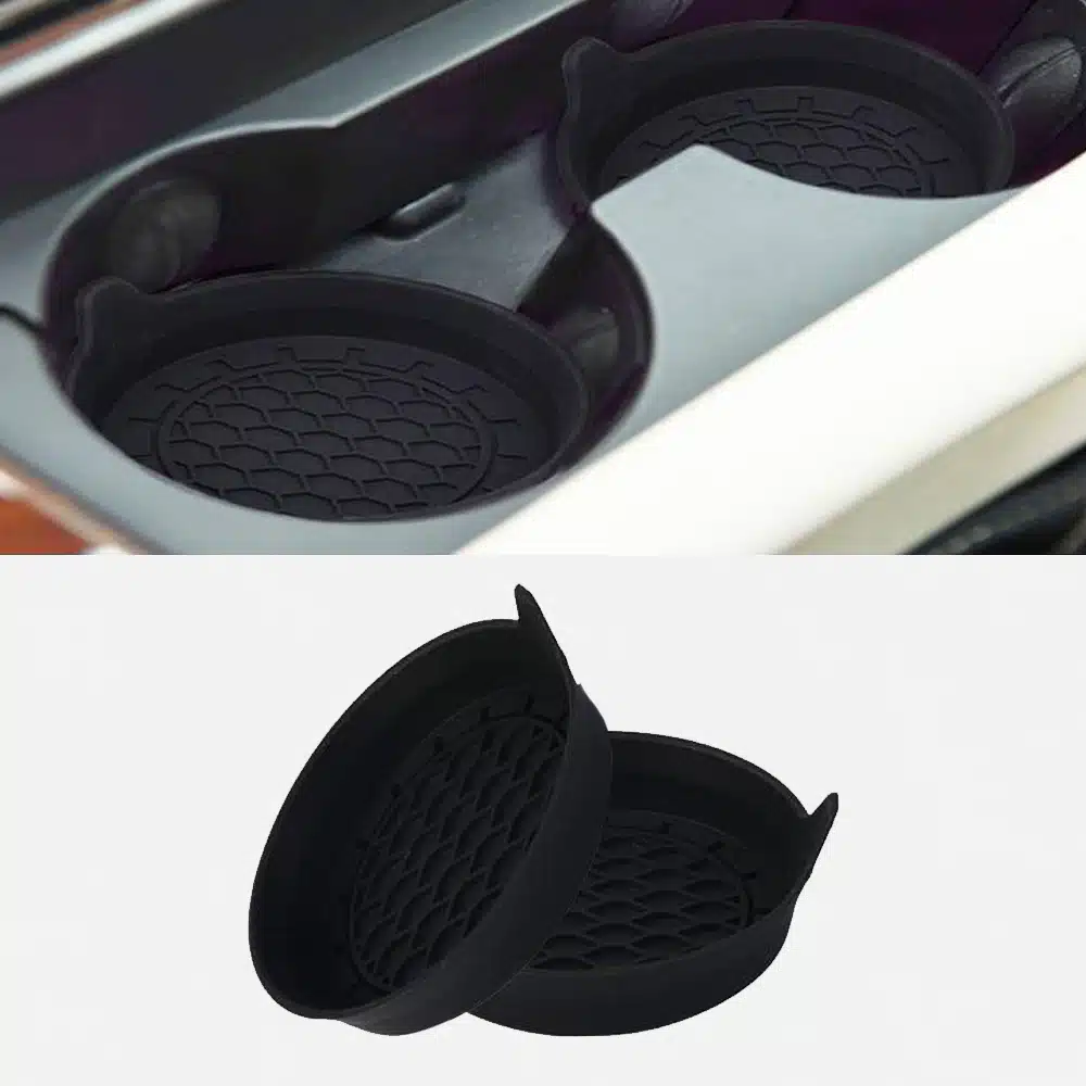 זוג תחתיות סיליקון לכוסות הרכב בצבע שחור